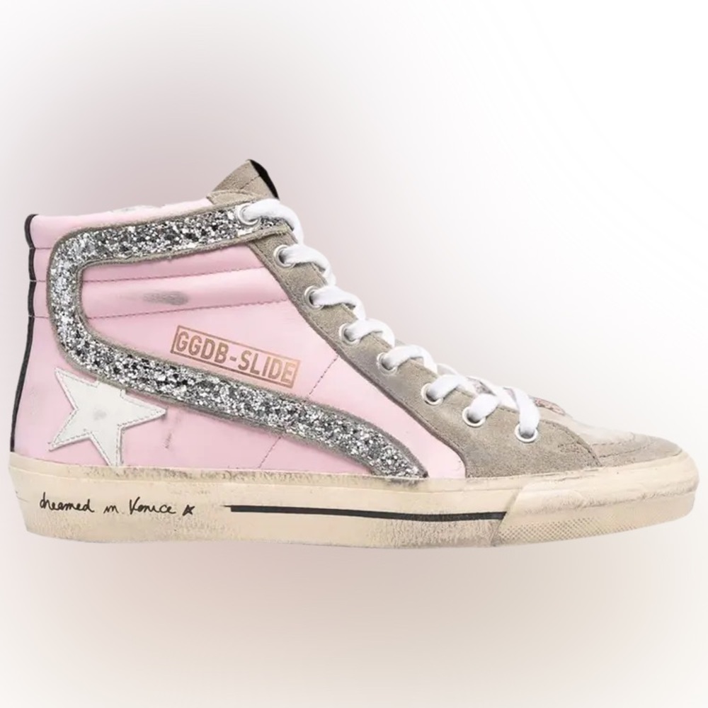 Rare Golden Goose Slide Sneaker 'Dreamed in Venice pink silver glitter